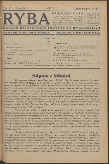 Ryba : miesięcznik poświęcony sprawom rybactwa morskiego, potrzebom przemysłu i handlu rybnego oraz propagandzie spożycia ryb. 1933, R.5, nr 7-8